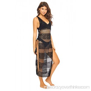 PilyQ Women's Midnight Crochet Lace Maxi Dress Swim Cover Up Midnight B07KGFF6D7